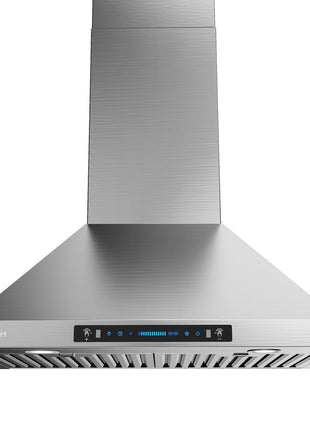 IKTCH 30-inch Wall Mount Range Hood 900 CFM Ducted/Ductless Convertible, Kitchen Chimney Vent Stainless Steel with Gesture Sensing & Touch Control Switch Panel, 2 Pcs Adjustable Lights(IKP02-30'')