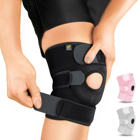 Bracoo Adjustable Compression Knee Patellar Pad Tendon Support Sleeve Brace for Men Women   Arthritis Pain, Injury Recovery, Running, Workout, KS10 (Black)