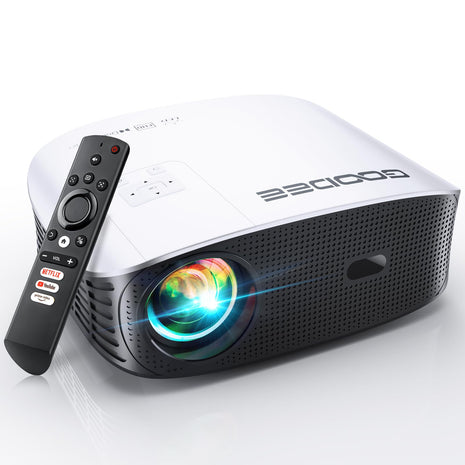 GooDee 4K Smart Projector with 5G WiFi and Bluetooth, Built-in Streaming Apps, Dolby Audio 400 inch Outdoor Movie Projector for Home Theater, Compatible with TV Stick, iOS, Android
