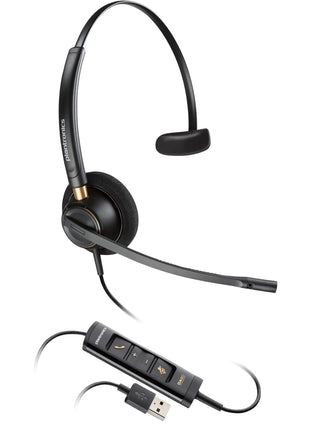 Poly - EncorePro 515 USB-A and USB-C USB Headset (Plantronics) - Cloud System Updates - Acoustic Hearing Protection - Works with Avaya, Genesys, and Cisco Call Center Platforms - Single Ear/Mono,Black