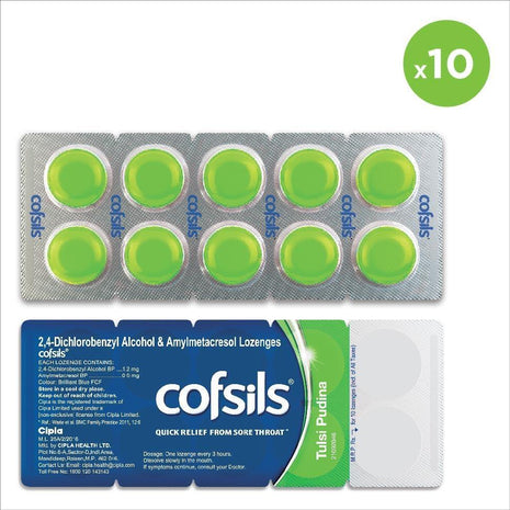 Cipla Cofsils Lozenges (100 Count) | Pudina Flavour | Quick Relief from Sore Throat, Itchy Throat and Scratchy Throat (10 x 10 Strips)