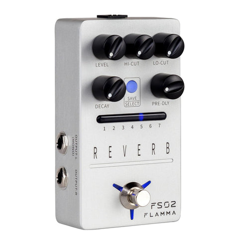 FLAMMA FS02 Reverb Pedal Stereo Guitar Effects with 7 Storable Preset Slots 7 Reverb Effects Room Hall Church Cave Plate Spring Mod True Bypass Trail On