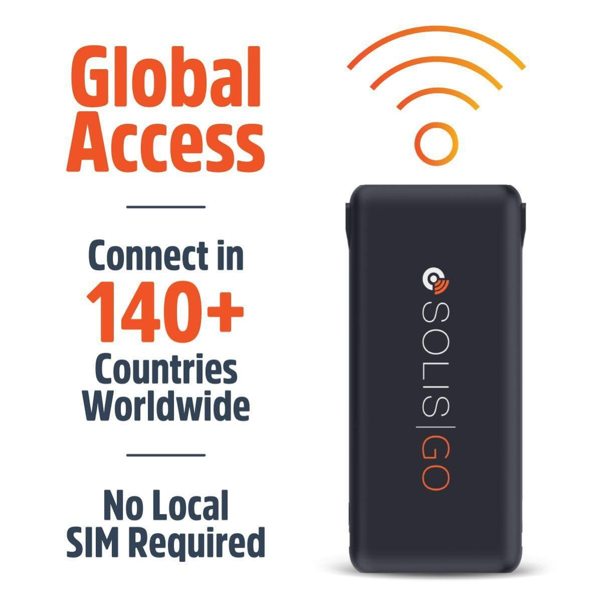 Solis Go – 4G LTE Hotspot and Power Bank | Includes Lifetime Data (12GB Per Year) and 10GB Global Data | Multi-Carrier | Internet in 140+ Countries | No Contract | Mobile Wi-Fi for Travel | by SIMO
