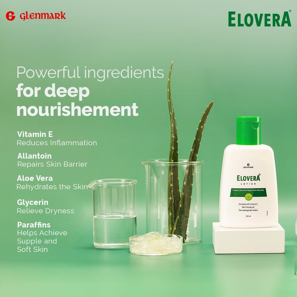 Elovera Lotion with Aloe Vera & Vitamin E, Intense Moisturising Formula, Hydrates, Lightens Blemishes and Makes Skin Soft and Healthy, Non-Greasy, 150 ml