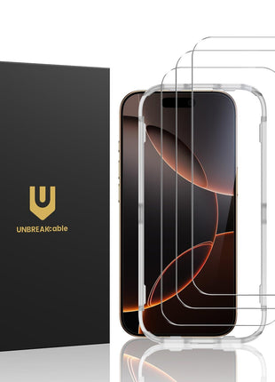 UNBREAKcable 3-Pack Screen Protector for iPhone 16 Pro, Double Shatterproof Tempered Glass [Easy Installation Frame] [9H Hardness] [99.99% HD Clear] [Case Friendly] for iPhone 6.3 inch