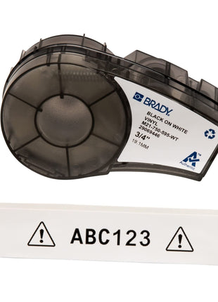 Brady Authentic (M21-750-595-WT) All-Weather Vinyl Label for Indoor/Outdoor ID, Lab and Equipment Labeling, Black on White- For M210, M210-LAB, M211, BMP21-PLUS and BMP21-LAB Printers, .75 inch W 21' L