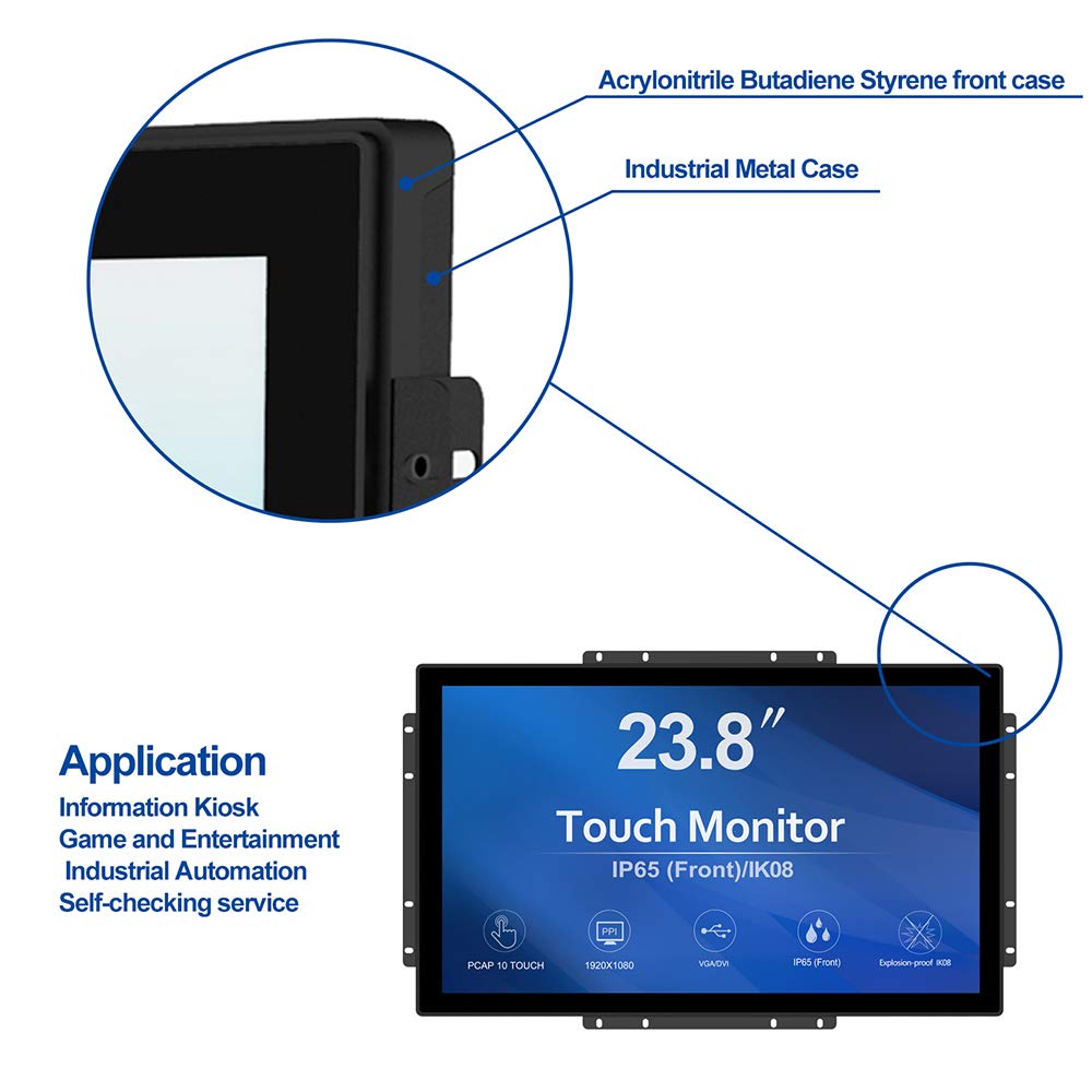 GreenTouch 23.8 Inch 10 Points Open Frame PCAP Touchscreen Monitor - Industrial Touch Display -16:9 -TFT LCD