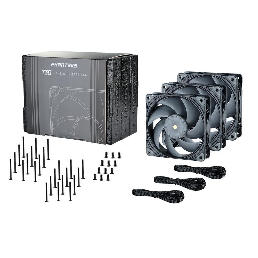Phanteks (PH-F120T30_BG_3P) T30-120 Fan Triple-Pack, Premium high-Performance Fan, Excellent Sound Quality, 4-pin PWM, Multiple Fan RPM Modes, Black/Grey