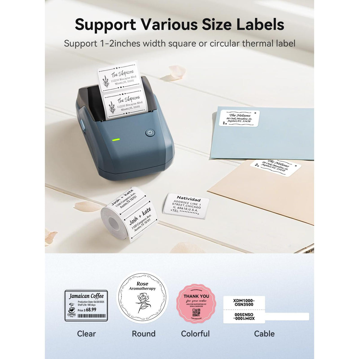 NIIMBOT B1 Label Maker Machine with Tape, 2 Inch Portable Label Printer, Bluetooth Thermal Label Printer with Multiple Templates for Small Business,Office,Home,School (Blue, 1 Printer+1 Roll Label)