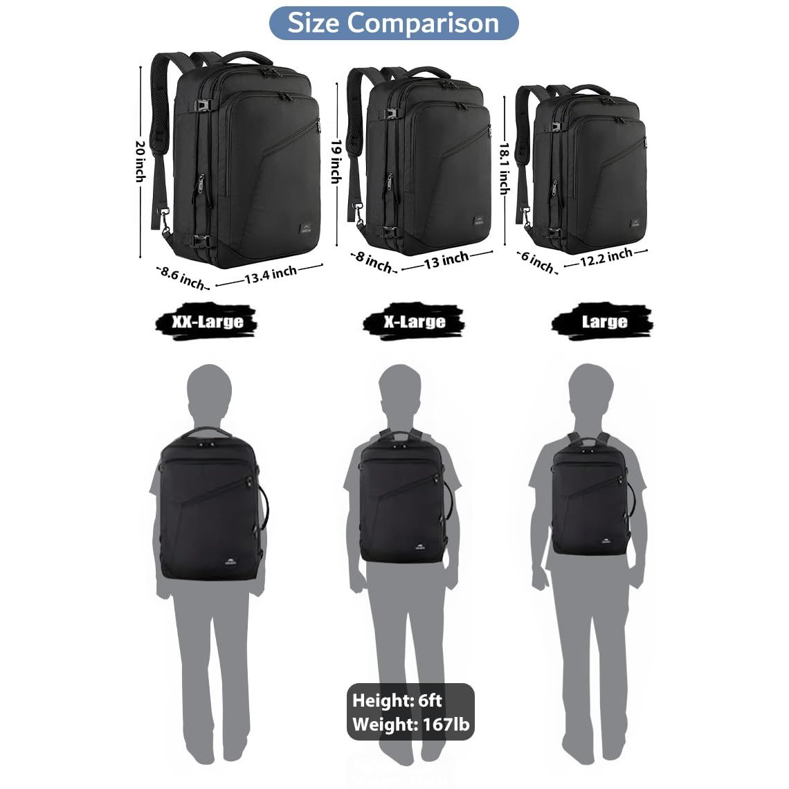 MATEIN Carry on Backpack, Extra Large Travel Backpack Expandable Airplane Approved Weekender Bag for Men and Women, Water Resistant Lightweight Daypack for Flight 40L, Black