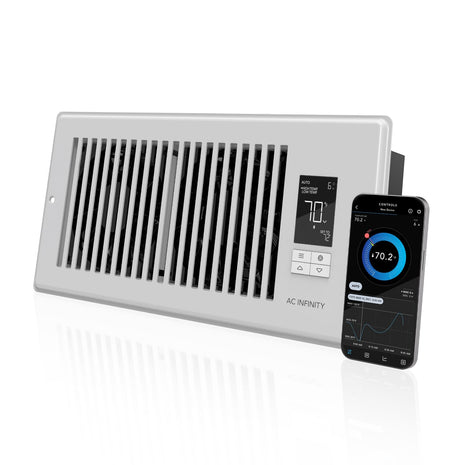 AC Infinity AIRTAP T4 White, Register Booster Fan for 4 inch x 10 inch Register Holes, Improves Heating & Cooling Vents, Quiet 10-Speeds, Bluetooth App Control Data Alerts. ONLY FITS 4 inch x 10 inch Duct Openings