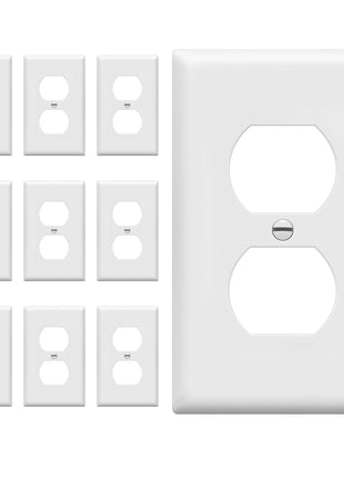 ENERLITES 10 Pack Outlet Covers Wall Plate for Duplex Receptacle, White | Unbreakable polycarbonate, standard size 4.50" x 2.76", 1-gang, UL Listed, glossy finish, easy to install, wide compatibility