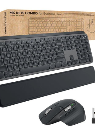 Logitech MX Keys Combo for Business | Gen 2, Full Size Wireless Keyboard and Wireless Mouse, with Keyboard Palm Rest, Bluetooth, Logi Bolt, Quiet Clicks, Windows/Mac/Chrome/Linux - Graphite
