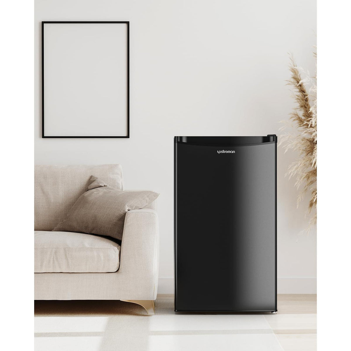 Upstreman 3.2 Cu.Ft Mini Fridge with Freezer, Single Door Mini Fridge, Dorm Fridge, Adjustable Thermostat, Mini Refrigerator for Bedroom, Office, Dorm, Black-BR321