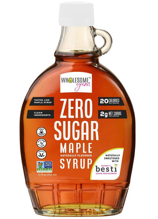 Wholesome Yum Zero Sugar Maple Syrup (Keto Maple Syrup) With Monk Fruit & Allulose - Natural Sugar Free Pancake Syrup - Non GMO, Low Carb, Gluten Free, Vegan, No Aftertaste (12 fl oz)