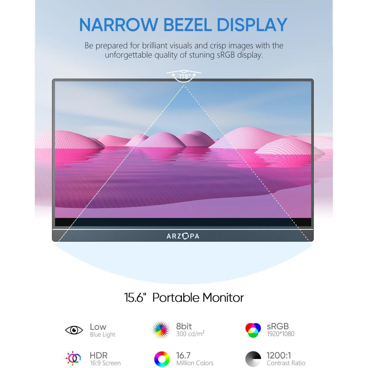 ARZOPA Portable Monitor 15.6'' FHD 1080P - Ultra-Slim Portable Laptop Monitor with Kickstand - IPS Display for PC, MAC, Phone, Xbox, PS5 - USB C & HDMI Connectivity - A1