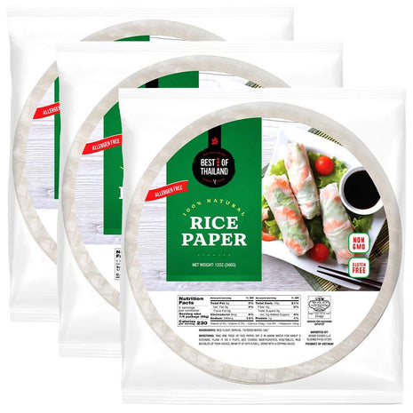 Best of Thailand [Round] Brown Rice Paper Wraps 3 Pack | Perfect for Fresh Spring Rolls & Dumplings | Non-GMO, Gluten-Free, Vegan & Paleo | Kosher for Passover Kitniyot