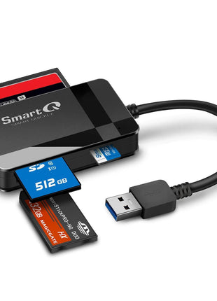 SmartQ C368 USB 3.0 Card Reader - Plug & Play, Compatible with Apple & Windows, Supports SD, Micro SD, MS, CF Cards