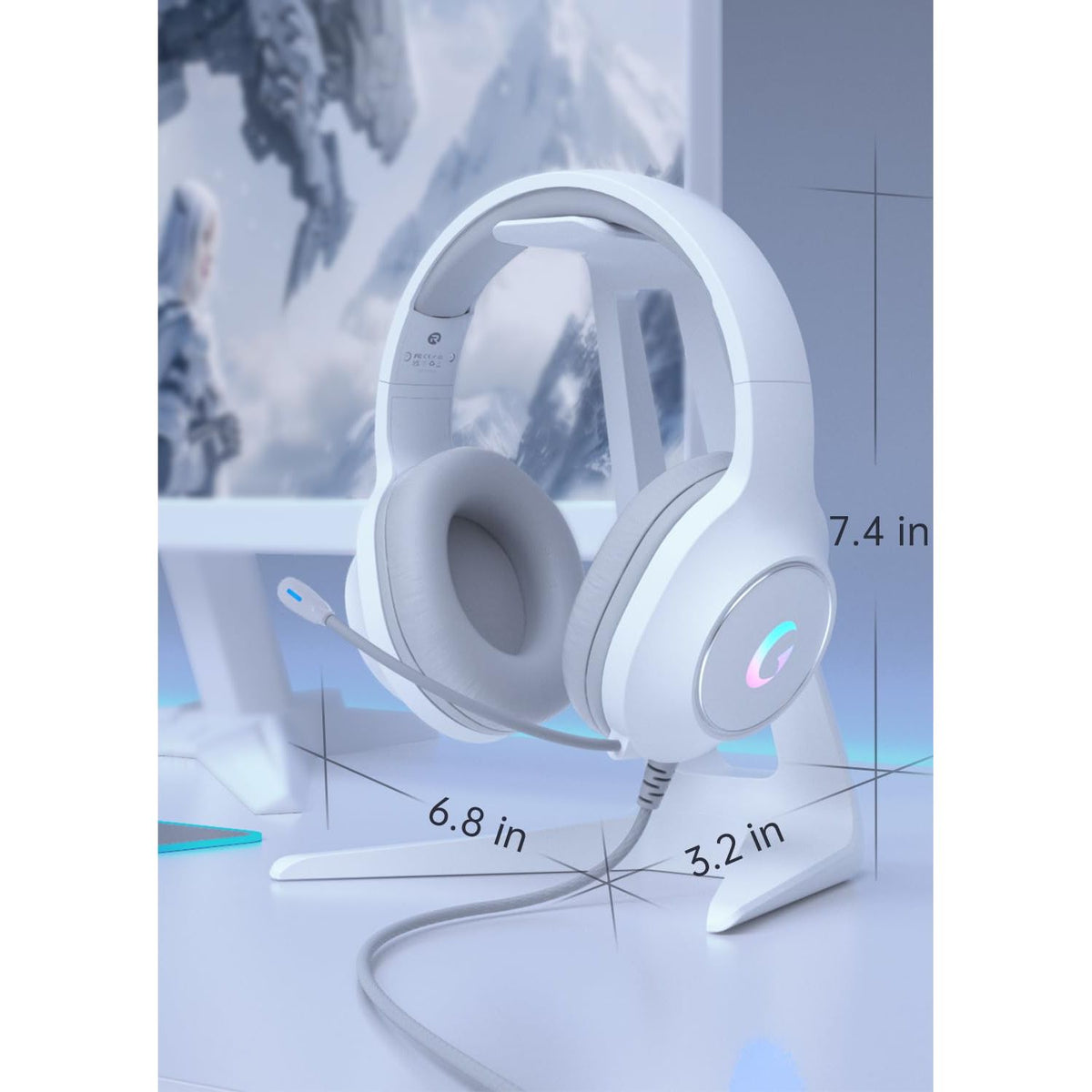 syndesmos CM7002 Gaming Headset for PS5, PS4, PC, Mac, Switch, Xbox Series, Surround Sound RGB Gaming Headphones with Noise Canceling Microphone, 50MM Dynamic Drivers, 3.5MM Audio Jack, Light White