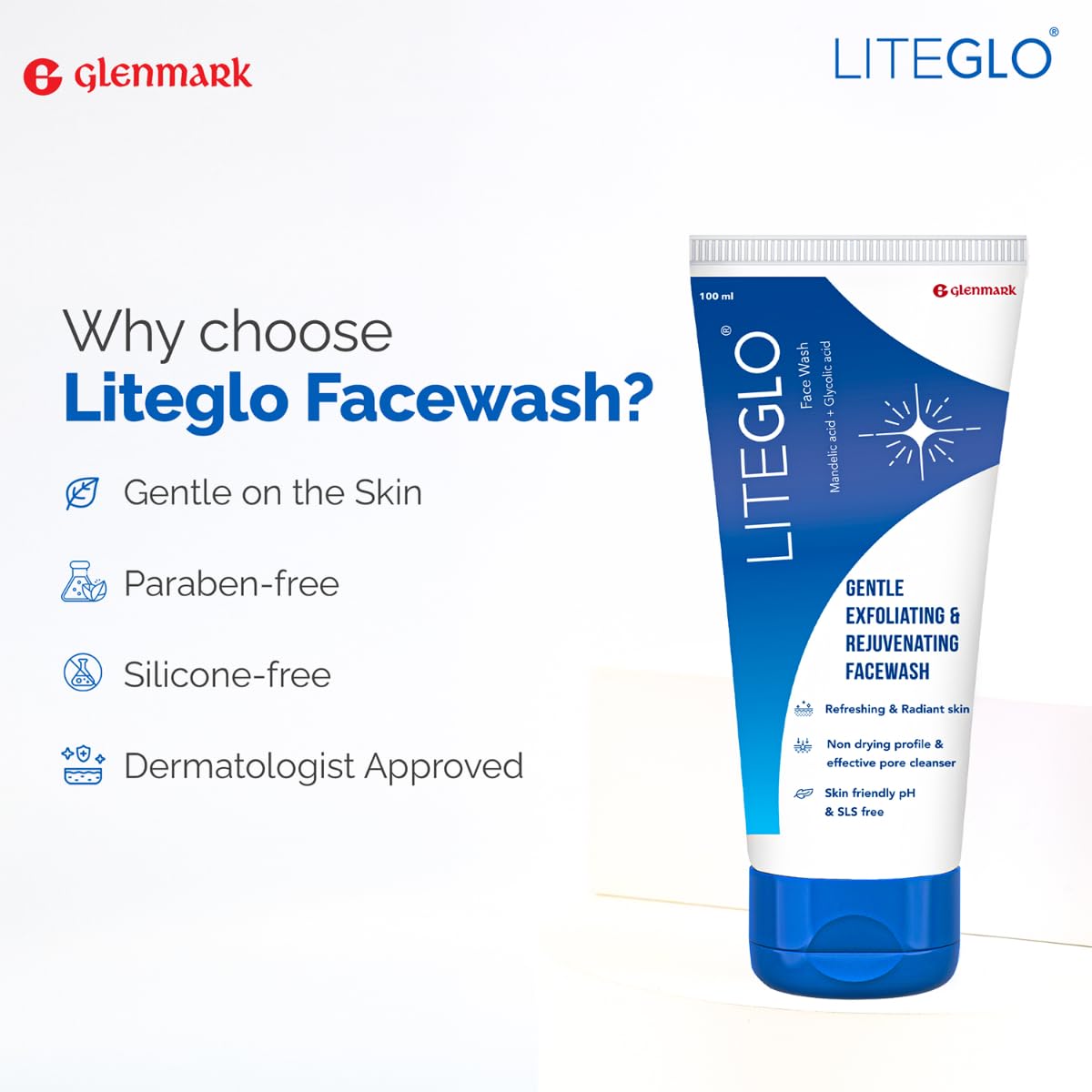 Lite Glo Face Wash for Combination Skin - Contains Vitamin C, Glycolic Acid and Mandelic Acid, Helps with Optimal Exfoliation, Prevents Dryness of Skin, Gives Gentle Cleanse