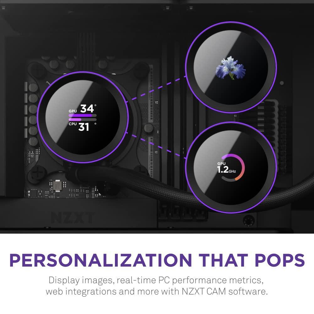 NZXT 360mm AIO CPU Liquid Cooler with Customizable LCD Display, High-Performance Pump, 3 Fans - Black