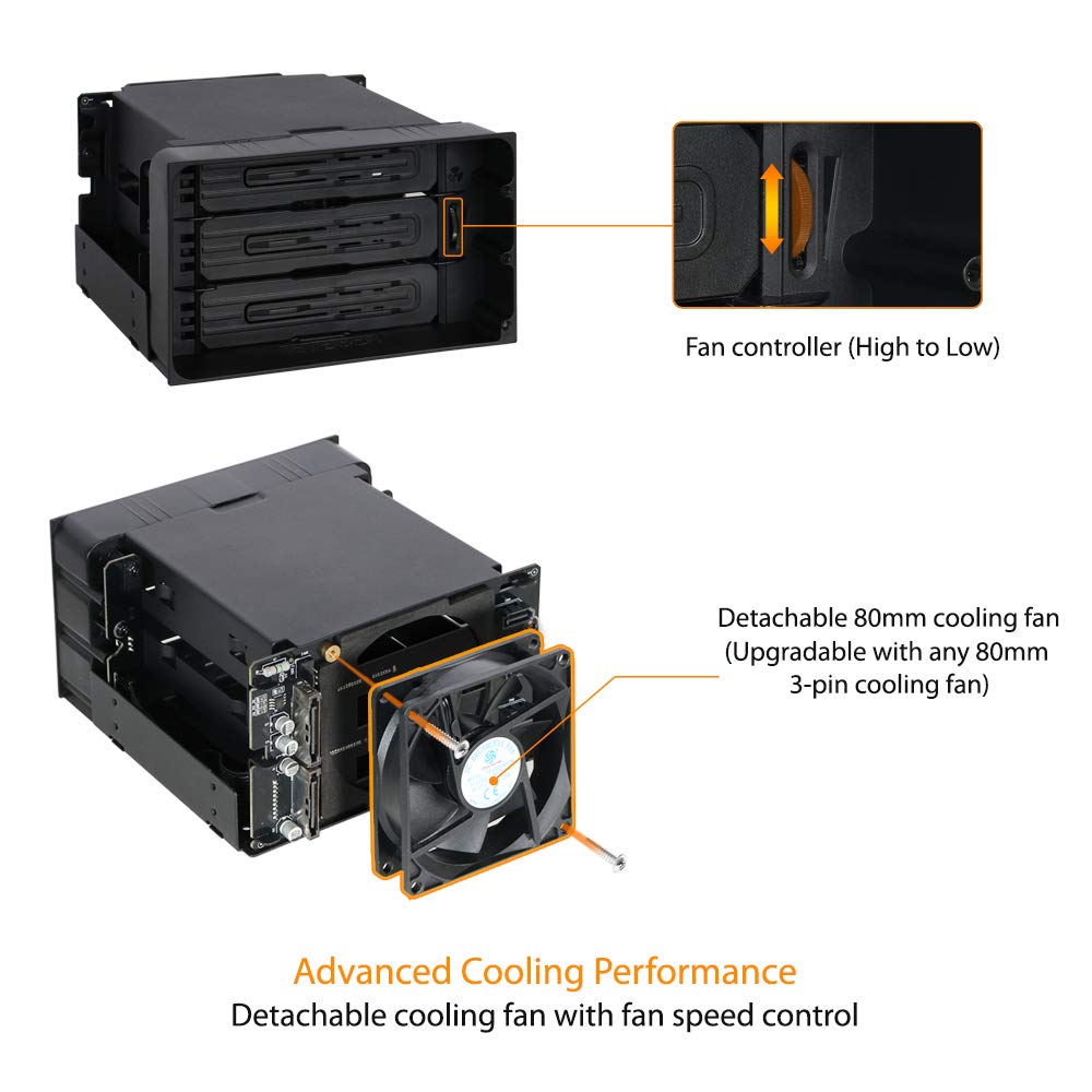 ICY DOCK Hot Swap 3 Bay 3.5 Inch SATA/SAS HDD Docking Enclosure Mobile Rack in 2 x 5.25 Inch Drive Bay (Include 3X SATA Cables) | flexiDOCK MB830SP-B