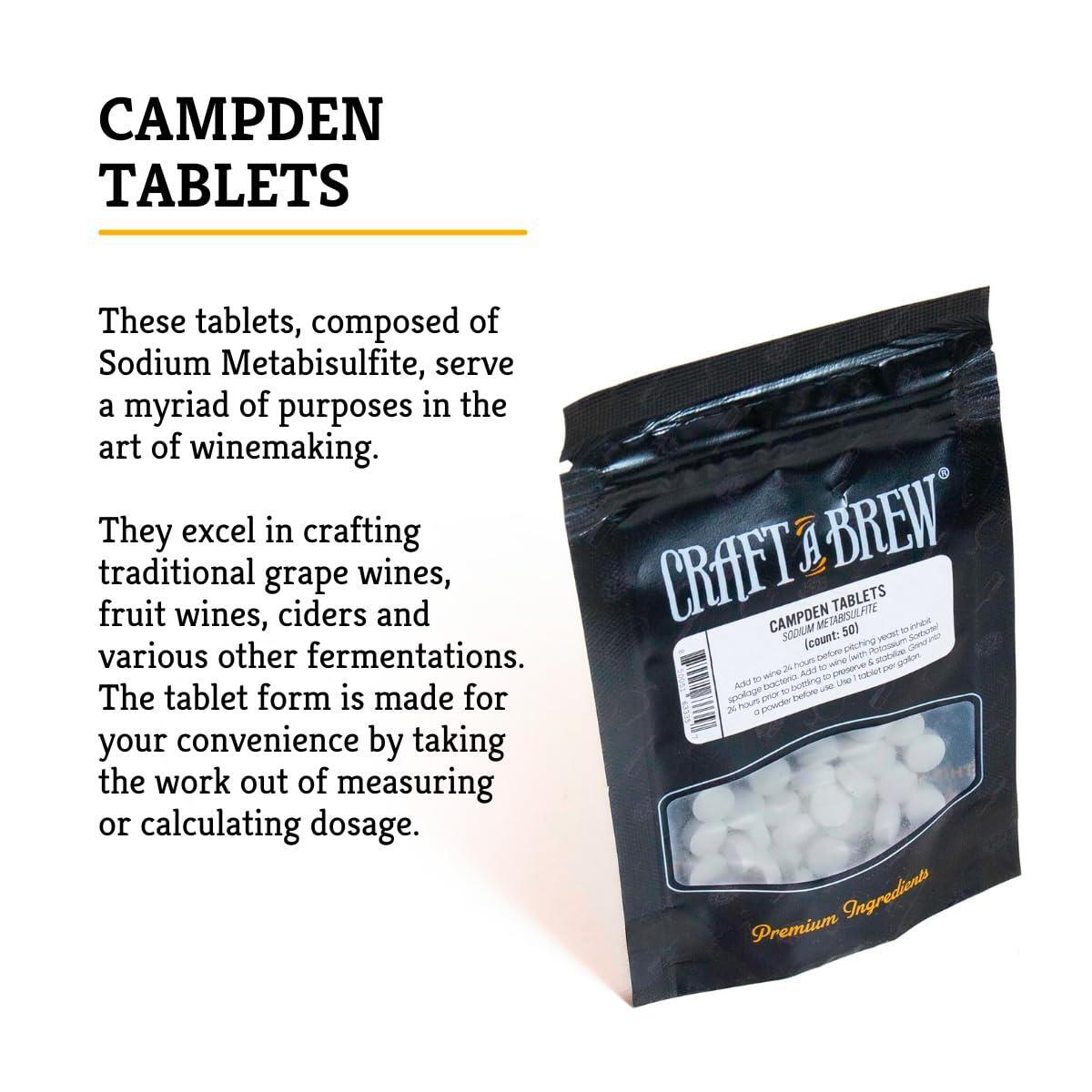 Craft A Brew - Campden Tablets - Sodium Metabisulfite - Sterilant for Winemaking - Ideal for Traditional Grape Wines - Crafting Fruit Wine, Cider - 50 Count
