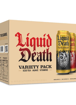 Liquid Death Iced Tea Variety 12-Pack (19.2 Oz Cans) (Grim Leafer, rest in Peach, Dead Billionaire, Green Guillotine)