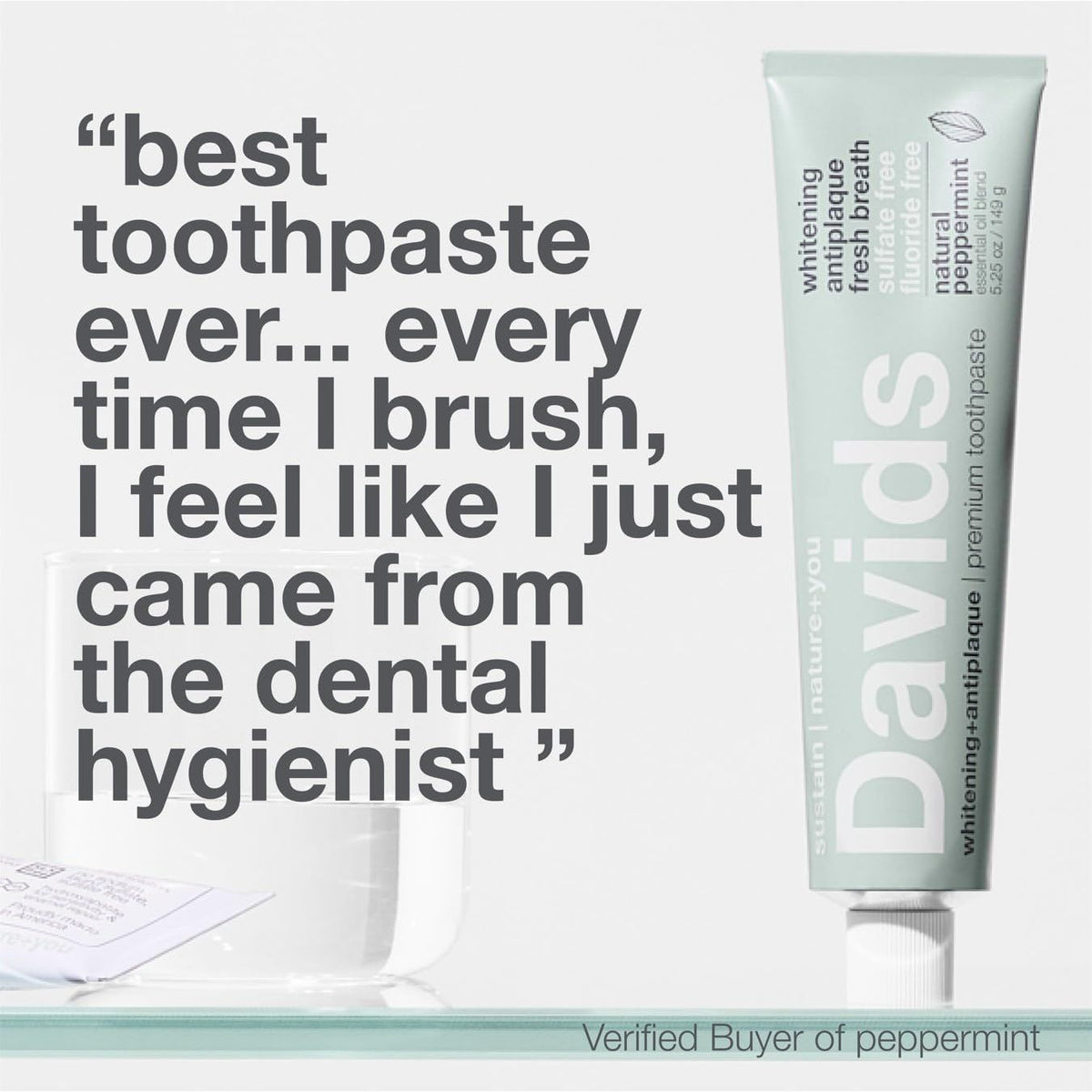 Davids Fluoride Free Toothpaste, Teeth Whitening, Antiplaque, SLS (Sulfate) Free, Promotes Enamel Health, Mouth & Gum Detox, EWG Verified, Peppermint, 5.25oz