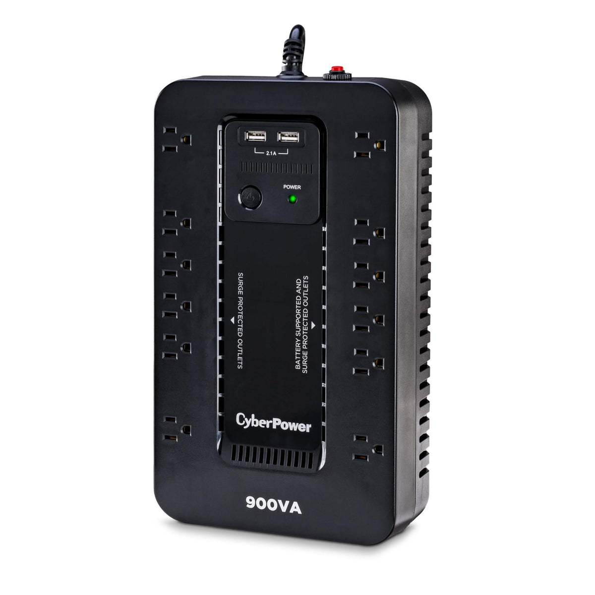 CyberPower ST900U Standby UPS System, 900VA/500W, 12 Outlets, 2 USB Charging Ports, Compact, Black