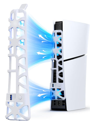 NexiGo PS5 Slim Silent Enhanced Cooling Fan with Adjustable Speed, Auto Power On/Off, with USB 3.0 Port, Efficient Cooling System for Both PS5 Slim Disc and Digital Editions (White)