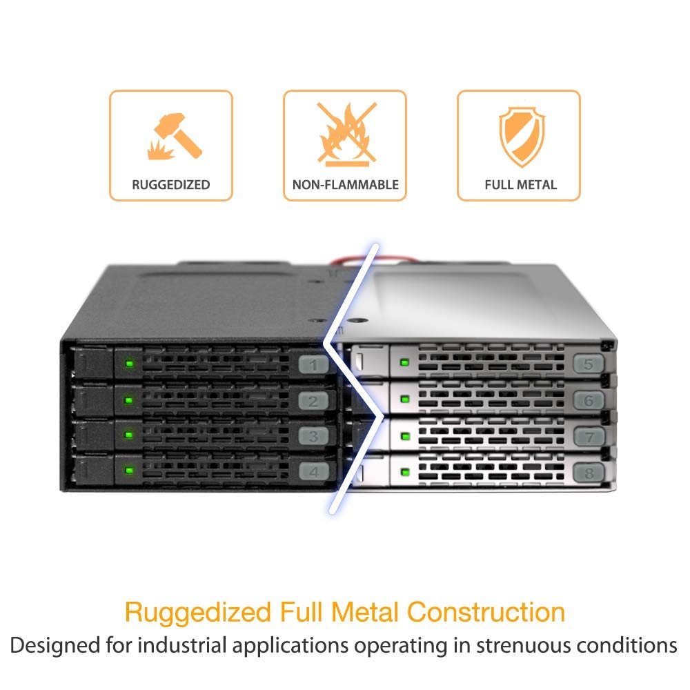 ICY DOCK Full Metal 8 x 2.5 SAS/SATA HDD/SSD Moblie Rack Enclosure for 5.25" Bay | ToughArmor MB998SP-B