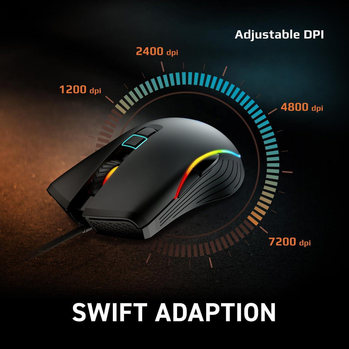 MSI Forge GM300 Lightweight Gaming USB RGB Adjustable up to 7200 DPI Desktop Laptop Gaming Mouse,Black