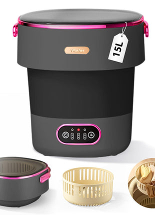Portable Washing Machine 15L Upgraded w/Spin Basket Mini Washer for Baby Clothes Travel Suitable for Dorms Apartments Hotels (black)