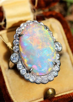 Fashion Birthstone CZ Stone Ring, Handmade Polishing Albumen Stone Infinity Halo Jewelry, Cubic Zirconia Halo Promise Wedding Engagement Statement Ring for Valentine's Day Jewelry-Making-Patterns 9