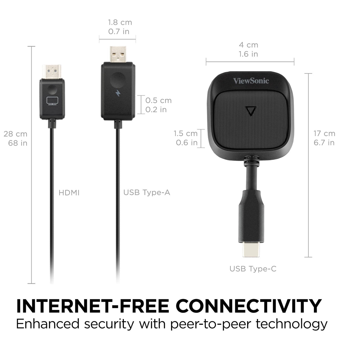 ViewSonic WPD-900 Wireless Screen Casting Kit with 1080p Full HD, Miracast, and AirPlay Support, USB-C, HDMI, and USB Ports for Plug-and-Play Functionality