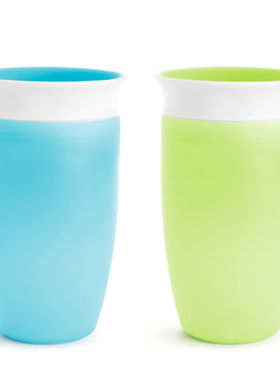 Munchkin Sippy Cups for Toddlers 1-3, Spill Proof Miracle 360 Cup, 10 Ounce, 2 Pack, Green/Blue