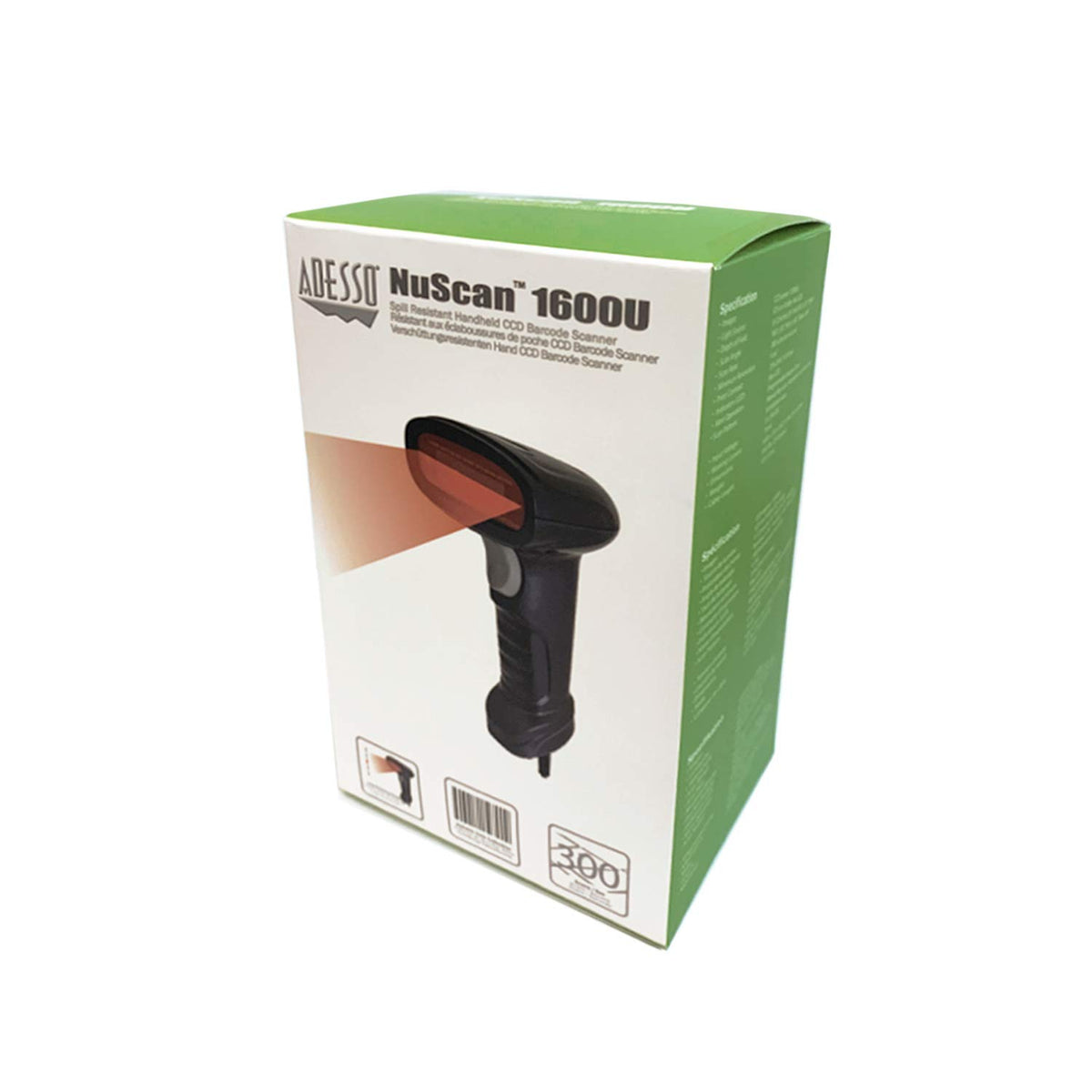 Adesso NuScan 1600U 1D Handheld CCD Barcode Scanner USB