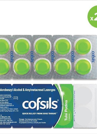 Cipla Cofsils Lozenges (200 Count) | Pudina Flavour | Quick Relief from Sore Throat, Itchy Throat and Scratchy Throat (10 x 20 Strips)