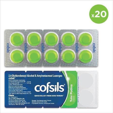 Cipla Cofsils Lozenges (200 Count) | Pudina Flavour | Quick Relief from Sore Throat, Itchy Throat and Scratchy Throat (10 x 20 Strips)