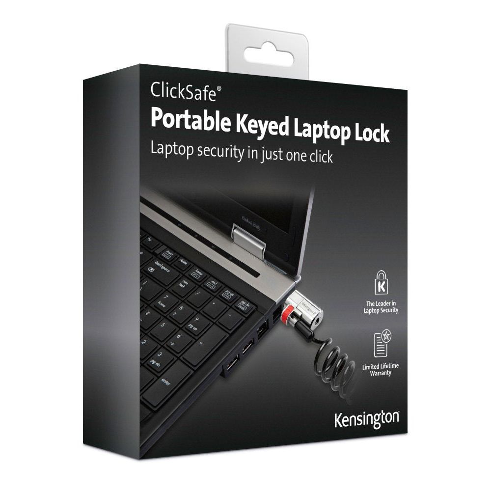 Kensington K64699US ClickSafe Portable Keyed Laptop Computer Lock,Black, Silver
