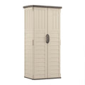Suncast Vertical Outdoor Storage Shed with Reinforced Floor, Lockable Double Doors, All-Weather Construction, and Multi-Wall Panels, Vanilla, Made in the USA