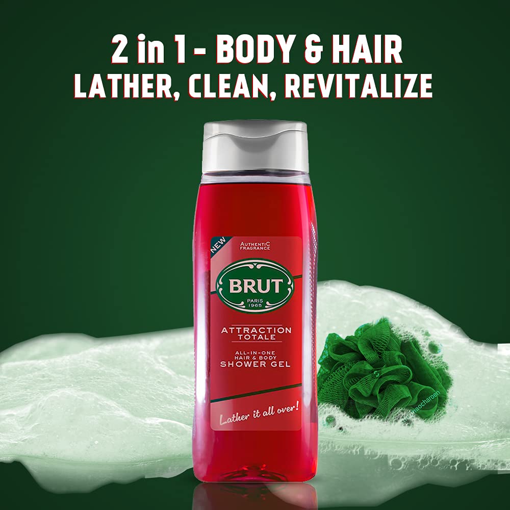 Brut Attraction ALL-IN-ONE Shower gel for Hair & Body | Body Wash for Men| Authentic Fragrance | 500ml