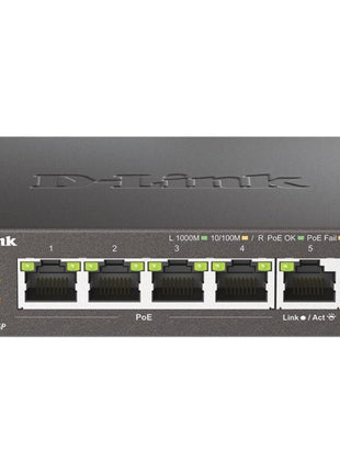 D-Link 5-Port Gigabit PoE+ Unmanaged Ethernet Switch, with 4 PoE Ports up to 60W PoE Budget, QoS, Fanless, Sturdy Metal with Shielded Ports, Compact Desktop, Follows NDAA/TAA (DGS-1005P)