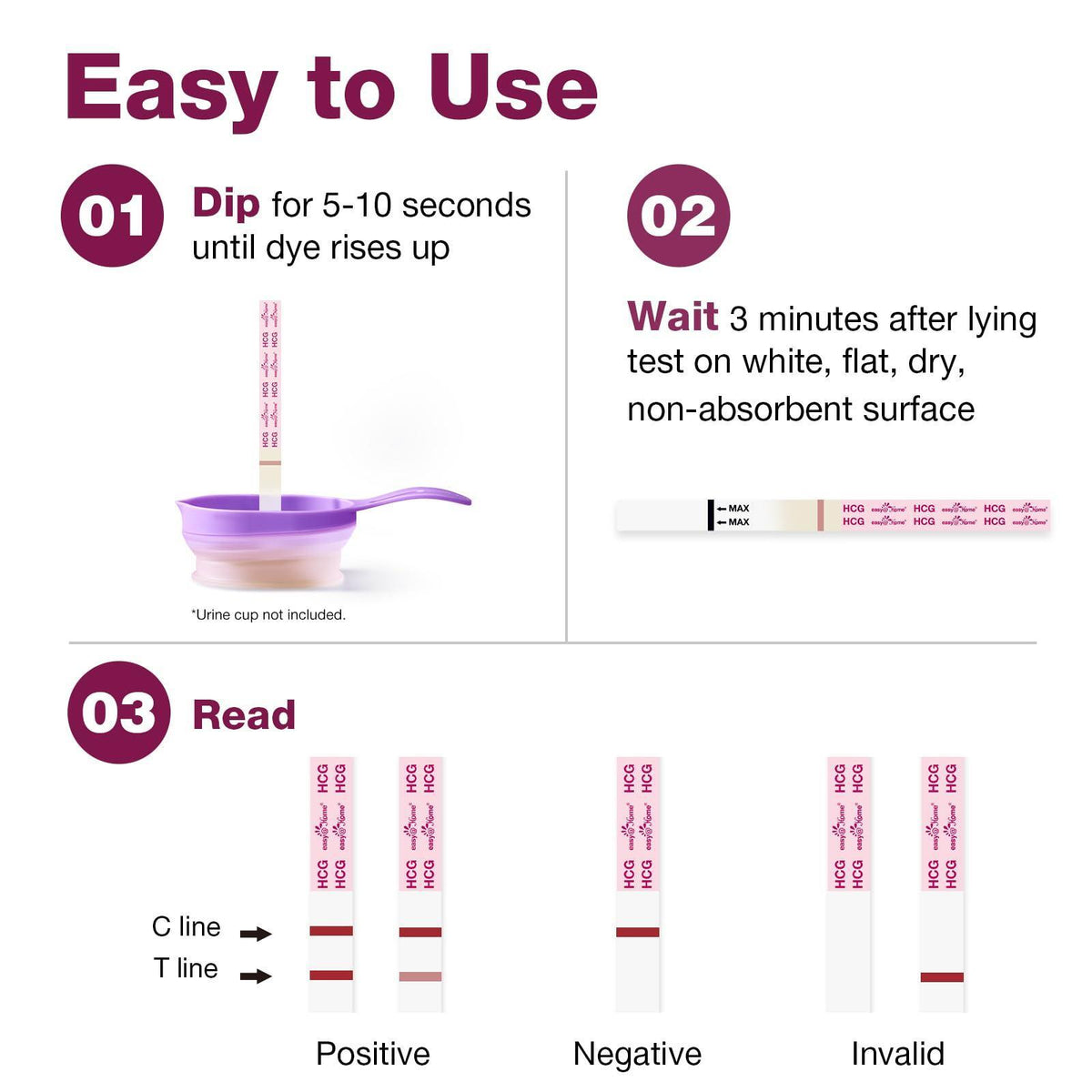 Easy@Home Pregnancy Test Strips Kit: 10 Pack hCG Test Strips - Early Detection Home Pregnancy Strips Bulk