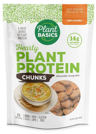 Plant Basics - Hearty Plant Protein - Unflavored Chunks, 1 lb, Non-GMO, Gluten Free, Low Fat, Low Sodium, Vegan, Meat Substitute