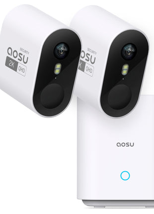 aosu 2K QHD Battery Security Cameras Wireless Outdoor System, 2-Cam-Kit | True 2K HD Night Vision, No Subscription Required, Long Battery Life, 166° Wide View, Spotlight & Siren Alarm, Motion Alert
