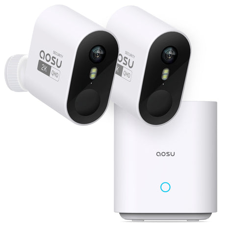 aosu 2K QHD Battery Security Cameras Wireless Outdoor System, 2-Cam-Kit | True 2K HD Night Vision, No Subscription Required, Long Battery Life, 166° Wide View, Spotlight & Siren Alarm, Motion Alert