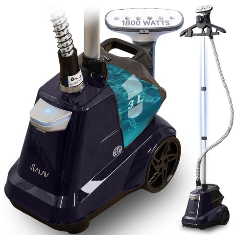 SALAV Heavy Duty Commercial Full-Size Garment Steamer with Foot Pedals and Extra Large 3L (101.5 oz) Water Tank, 1800 watts of Poweful Steam (Navy)