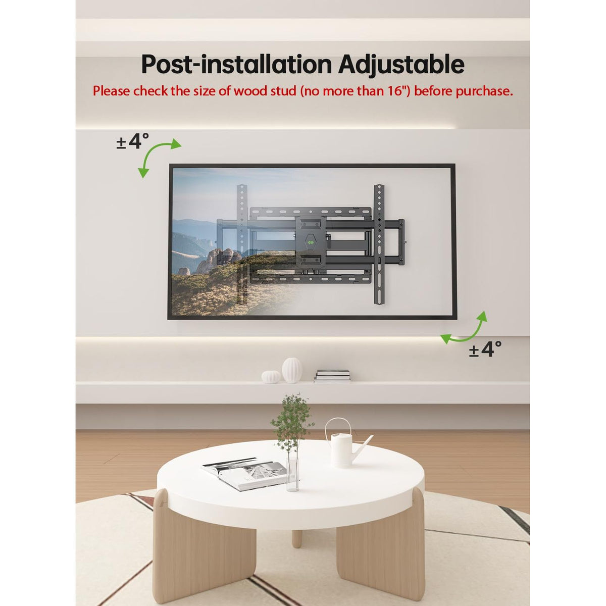 USX Mount Full Motion TV Wall Mount for Most 42-86 inch Flat Screen/LED/4K, TV Mount Bracket Dual Swivel Articulating Tilt 6 Arms, Max 16" Wood Studs, VESA 600x400mm, Holds up to 132lbs